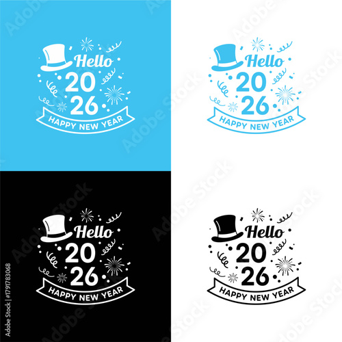 Happy New Year 2026 with balloons, a masquerade mask, and a bow tie, celebrating the upcoming year with festive decorations.