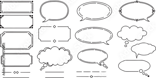 Assortment of Decorative Frames and Speech Bubbles Keywords: frame, border, speech bubble, text