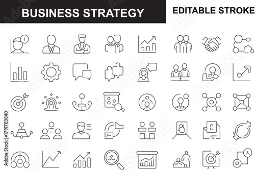 Business and management icon set. Editable stroke. Vector illustration