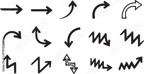 Collection of Hand Drawn Black Arrows on White Background