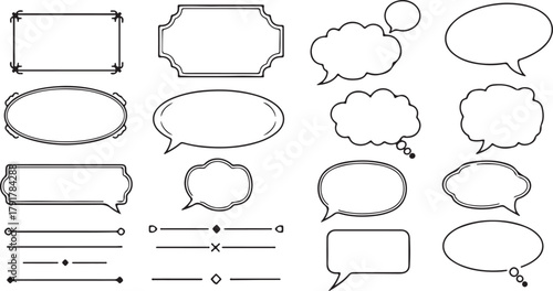 Collection Of Hand Drawn Frames And Speech Bubbles On White Background