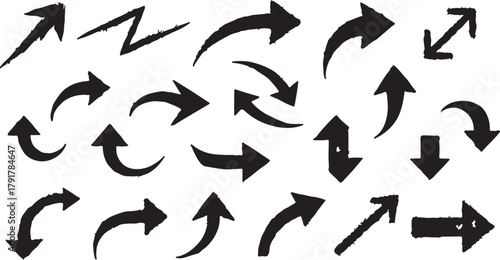 Group of Solid Black Hand Painted Arrows on White direction