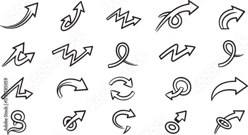 Variety of Stylized Hand Drawn Arrows on White Background