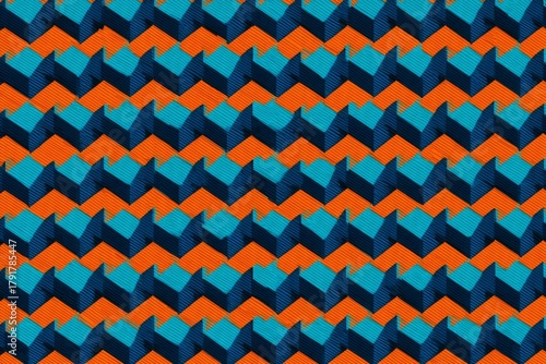 Abstract Geometric Pattern with Zigzag Stripes and Cubes