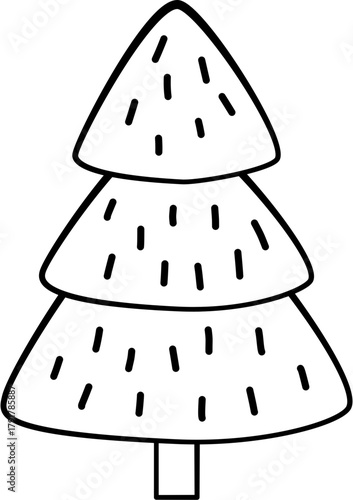 Doodle Christmas Tree Line Art Illustration