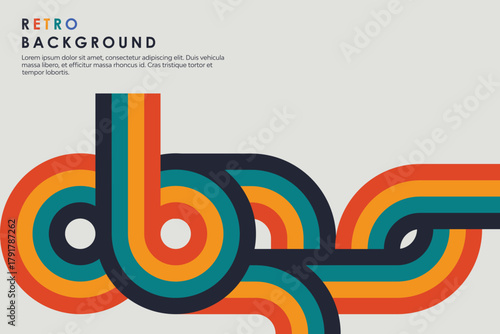 Retro vintage 70s style stripes background poster lines. shapes vector design graphic 1970s retro background. abstract stylish 70s era line frame illustration	