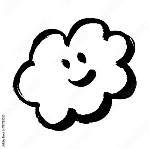 笑顔の表情を持ったふんわりした雲の手描きイラストで空の雰囲気を表現した作品