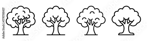 Line art trees icon set. minimalist vector illustration of nature