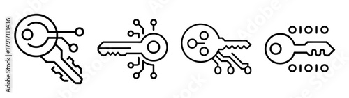 Secure access digital key icon set with circuit elements vector.