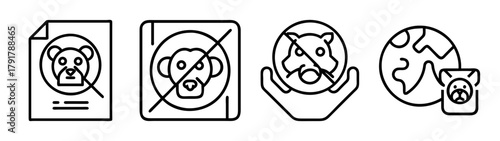 Animal rights and anti-cruelty icon set; global welfare symbols