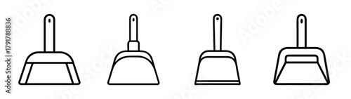 Dustpan cleaning tools outline icons set on white background vector