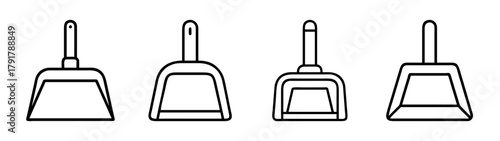Dustpan line icons set. household cleaning tools outline collection.