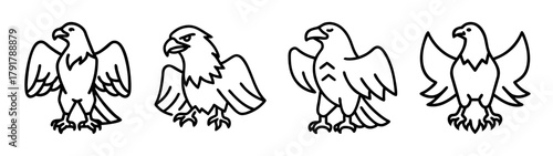 Collection of stylized line art eagle illustrations, iconic bird