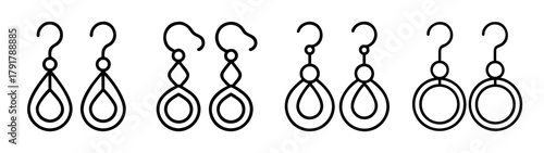 Line art earrings icon set: minimalist elegant jewelry symbols