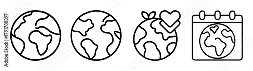 Earth day and environmental care line icons set. global planet love.