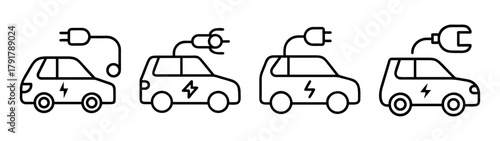 Electric vehicle charging icons set, sustainable energy concept.