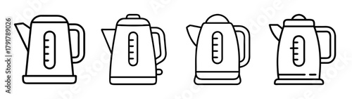 Electric kettle icons line set. modern kitchen appliance vector