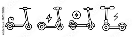 Electric scooter line icons, eco-friendly transport symbols
