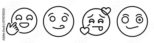 Outline emoji set showing diverse emotions and playful expressions