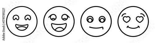 Line art emoji collection showing happy, neutral, and love faces