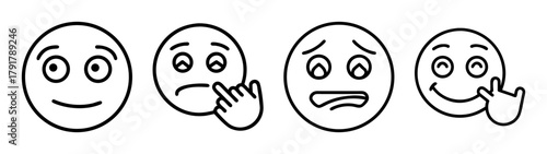 Outline emojis collection with varied expressions and hand signs