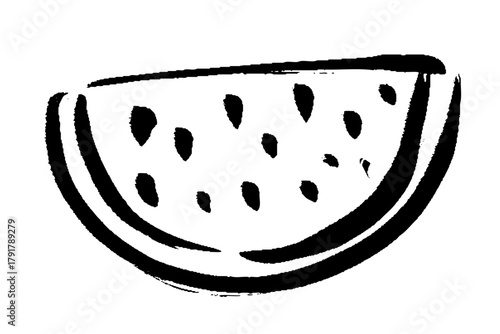 半分にカットしたスイカを手描きで表現したイラスト