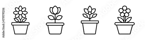 Line art potted plants icons set isolated vector illustration