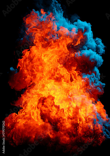 Colorful smoke and fire flames isolated on black and white backgrounds with red, blue, green, and orange tones, abstract wisps of color in air with space for text design
