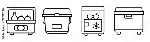 Portable coolers, mini fridges, and cold storage linear icons