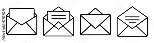 Email and postal mail envelope line icons set: message symbols