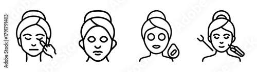 Skincare routine icons with facial mask and beauty treatment