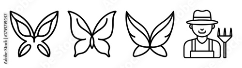 Agriculture farmer and nature leaf line icons set illustration