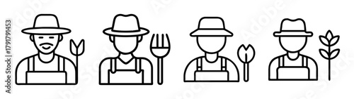Farmers and agricultural workers line icons set. farming and harvest.
