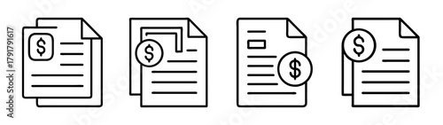 Financial document icons with dollar sign for money and payment