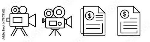 Filming and financial documents line icons. production budget