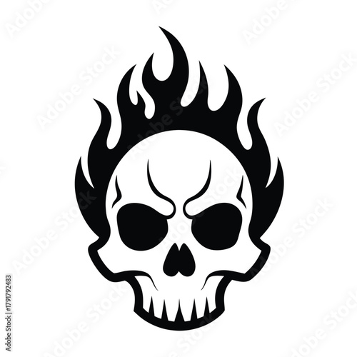 Scary skull with flames on a white background