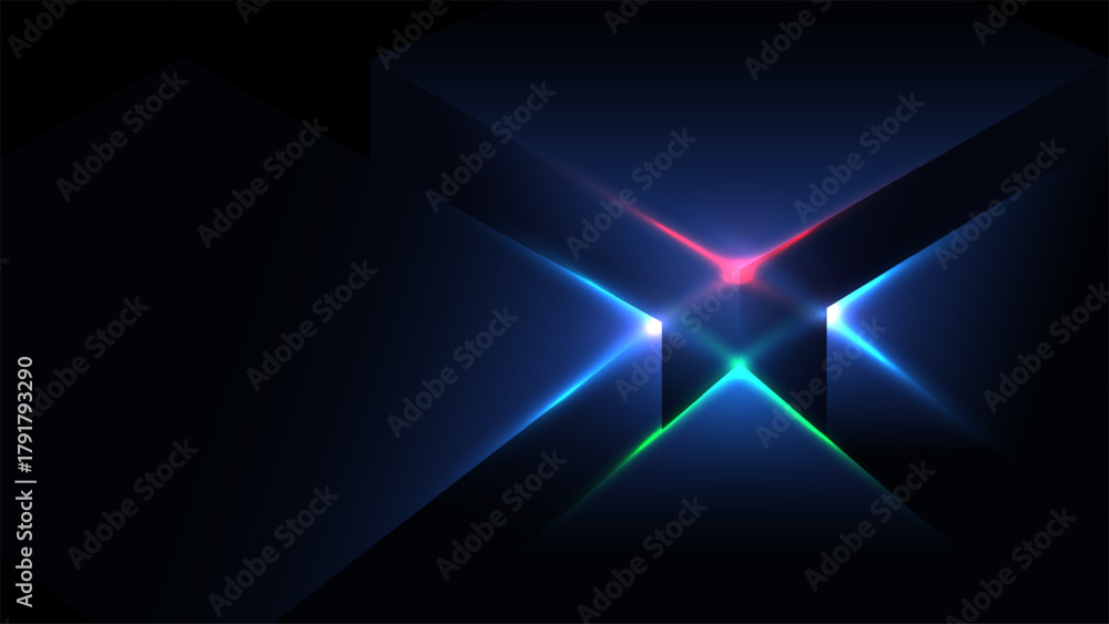 Obraz premium Technology Futuristic Neon Light Background Crossing Blue, Red, and Green Rays on Dark Geometric Design