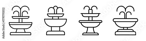 Minimalist outline icons set of various outdoor water fountains