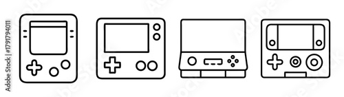 Classic portable video game device outlines icon set vector art