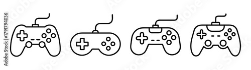 Video game controller outline icons set for gaming design elements