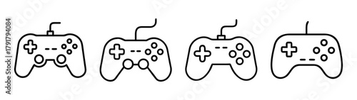 Minimalist line art video game controller icon set for gaming