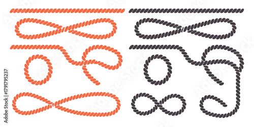 Swaying black nautical rope border, circular frame design, perfect for round text frames, maritime and marine decoration element.