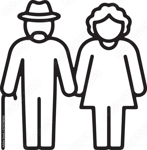 Senior couple holding hands icon, representing elderly