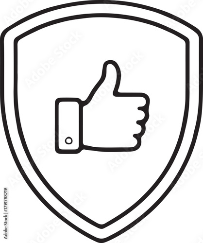 Shield with thumb up for reliability concept