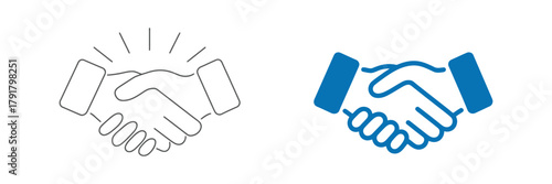 Business Agreement Handshake Icon Set in Multiple Styles – Professional Partnership, Collaboration, Deal, and Friendly Greeting Symbols for Apps, Websites, and Corporate Design