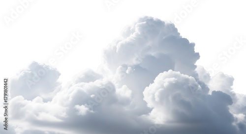 Fluffy white cumulus clouds billowing in the sky isolated on white background
