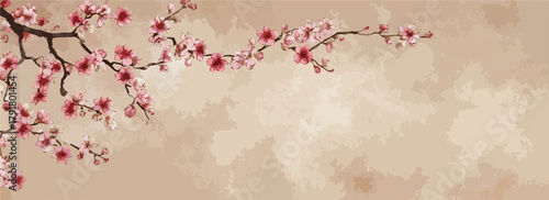 부드러운 파스텔 배경에 벚꽃 가지가 우아하게 펼쳐져 봄의 정취를 물씬 풍기는 아름다운 일러스트입니다.