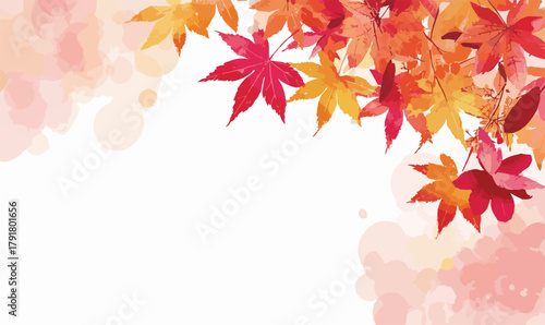 단풍잎이 가을의 아름다운 색상으로 물들어 배경에 부드러운 수채화 효과를 더합니다.