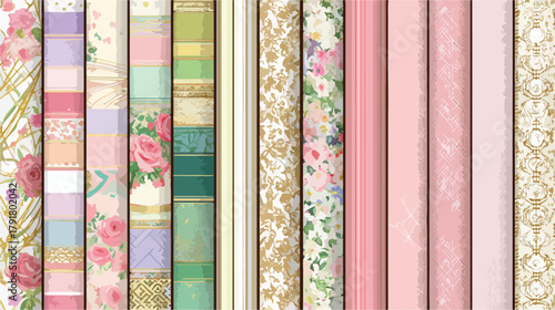 다양한 색상과 패턴의 섬세한 꽃무늬와 금색 장식이 어우러진 아름다운 배경지 모음
