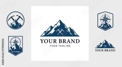 Mountain Adventure Logo Collection with Tools and Compass.